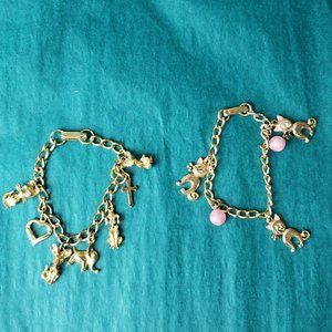 2/10$ Gold tone animal charm bracelets cats, mouse